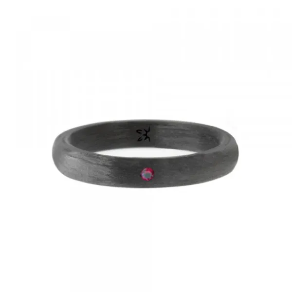 Anillo Carbono Negro Lisa con Circonita Roja*Eguzkilore Sale