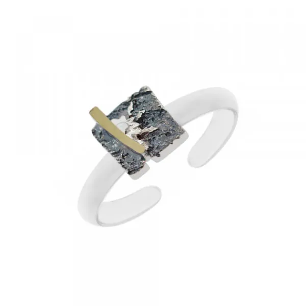 Anillo Cuadrado Flysch Plata y Lámina de Oro*Eguzkilore Clearance