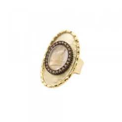 Anillo Ovalado de Plata Dorada con Piedra y Circonitas*Eguzkilore Outlet