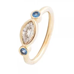 Anillo Plata Dorada Navette y Zafiros*Eguzkilore Outlet