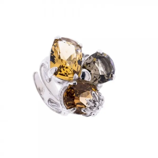 Anillo Queen 3 Plata y Cristales Marrones*Eguzkilore Best
