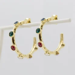 Aros Arrue Plata Dorada y Circonitas*Eguzkilore Online