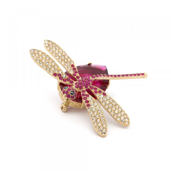 Broche Libélula Plata Dorada y Cristal Burdeos*Eguzkilore Discount