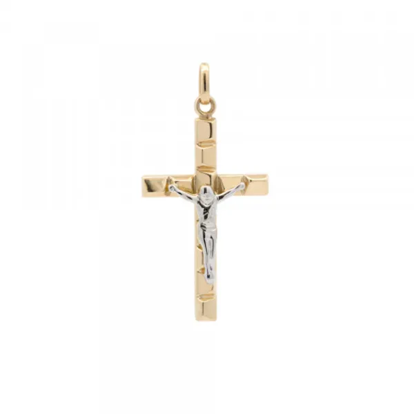 Colgante Cruz y Cristo Oro Bicolor 18kt.*Eguzkilore New