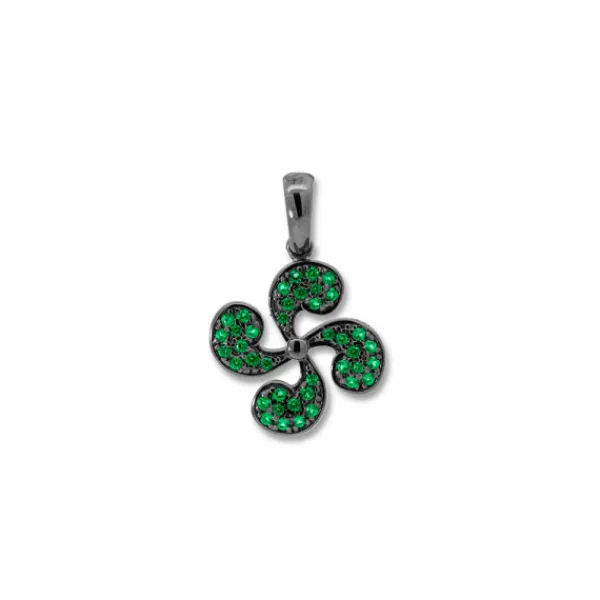 Colgante Lauburu Plata Negra y Circonitas Verdes*Eguzkilore Outlet