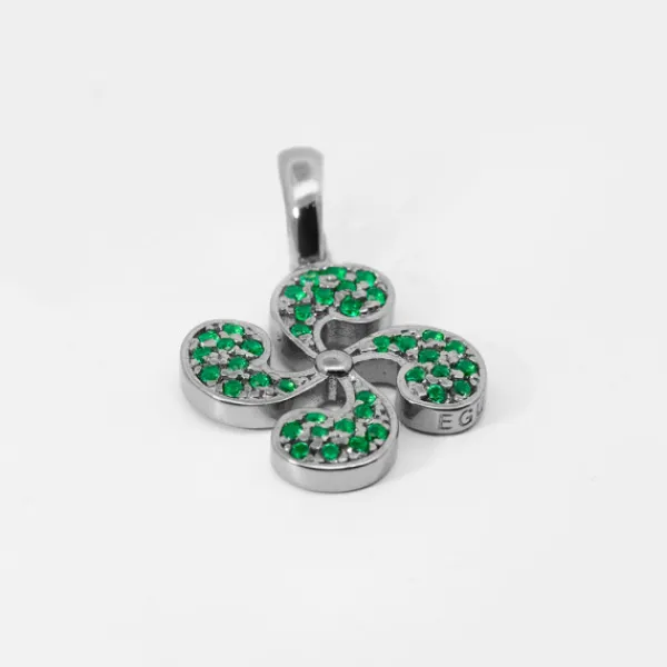 Colgante Lauburu Plata Negra y Circonitas Verdes*Eguzkilore Outlet