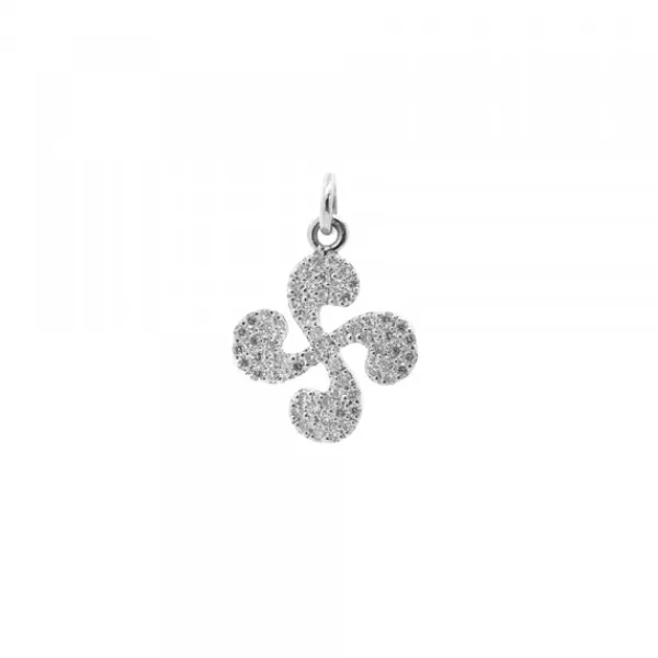 Colgante Mini Lauburu Oro Blanco y Brillantes 10mm*Eguzkilore Hot