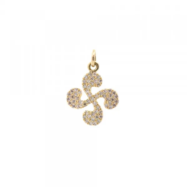 Colgante Mini Lauburu Oro y Brillantes 10mm*Eguzkilore Sale