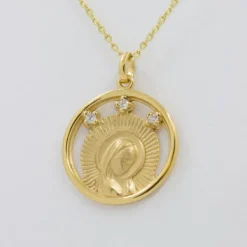 Medalla Virgen Niña Plata Dorada y Circonitas 15mm*Eguzkilore Hot