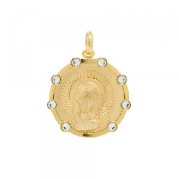Medalla Virgen Niña Plata Dorada Circonitas 21mm*Eguzkilore Discount