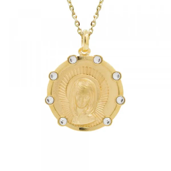 Medalla Virgen Niña Plata Dorada Circonitas 21mm*Eguzkilore Discount