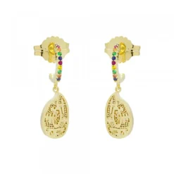 Pendientes Almendra Plata Dorada y Circonitas Multicolor*Eguzkilore Sale