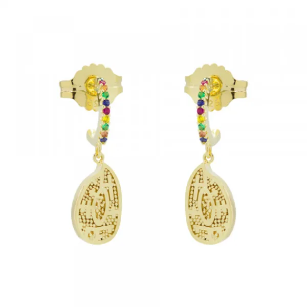 Pendientes Almendra Plata Dorada y Circonitas Multicolor*Eguzkilore Sale