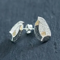 Pendientes Almendra Vitoria Plata y Lámina de Oro*Eguzkilore Hot