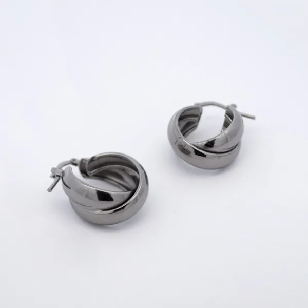 Pendientes Aro Doble Entrelazados Plata Negra 15mm*Eguzkilore
