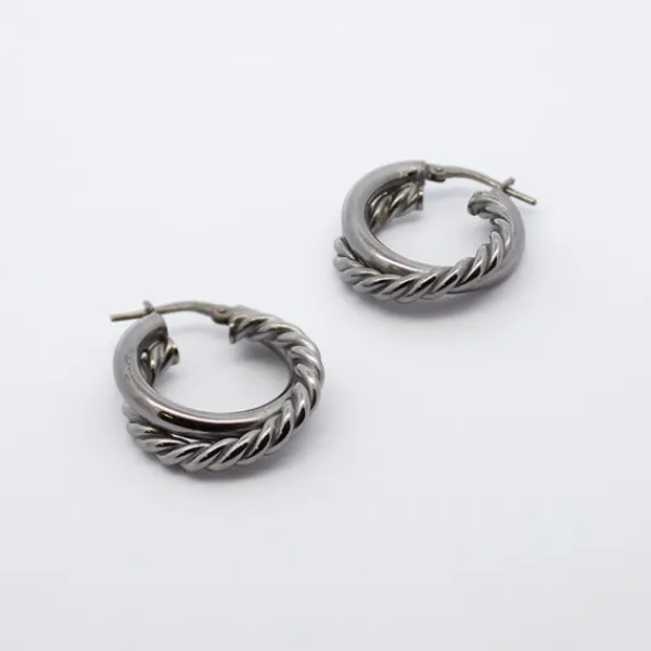 Pendientes Aro Doble Entrelazados en Rutenio 20mm*Eguzkilore Sale