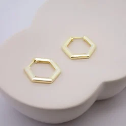 Pendientes Aro Hexagonal de Plata Dorada*Eguzkilore Best