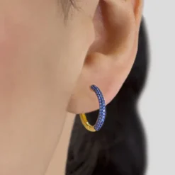 Pendientes Aro Plata Dorada y Circonitas Azules*Eguzkilore