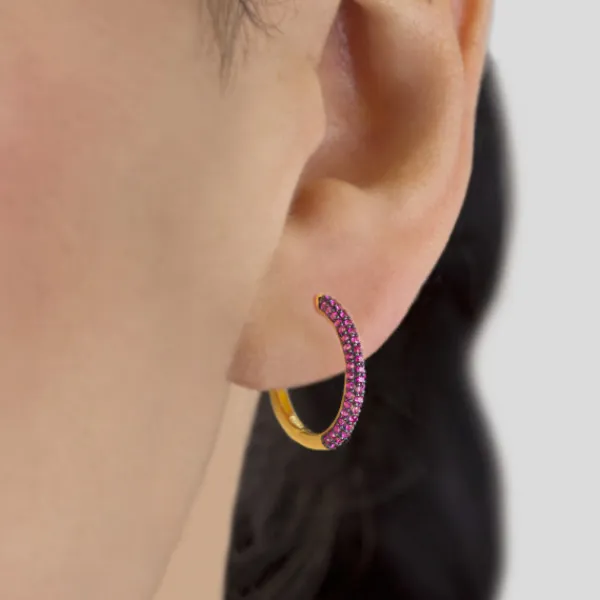 Pendientes Aro Plata Dorada y Circonitas Rosas*Eguzkilore Clearance