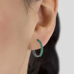 Pendientes Aro Plata Negra y Circonitas Verdes*Eguzkilore
