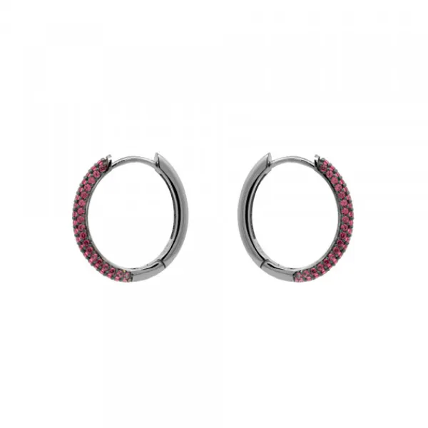 Pendientes Aro Plata Negra y Circonitas Rosas*Eguzkilore Outlet