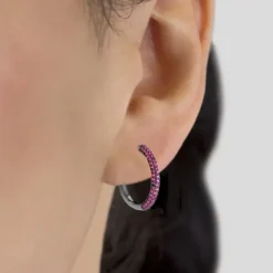 Pendientes Aro Plata Negra y Circonitas Rosas*Eguzkilore Outlet