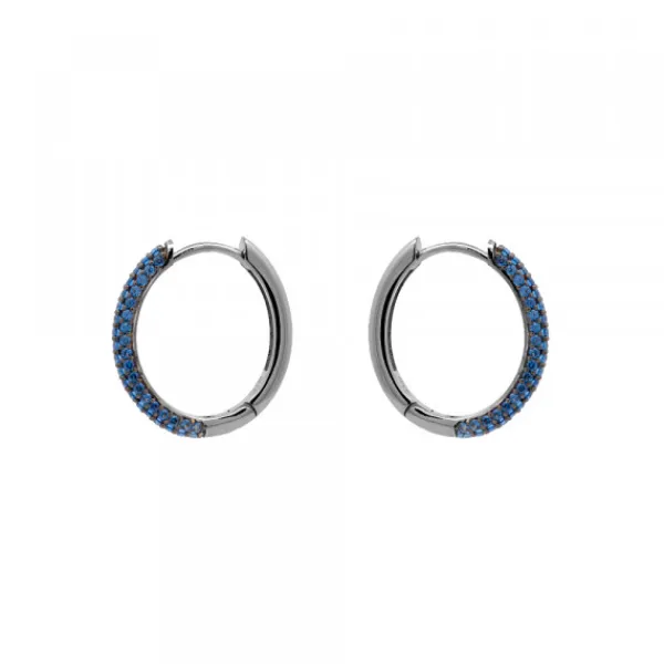 Pendientes Aro Plata Negra y Circonitas Azules*Eguzkilore Outlet