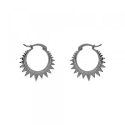 Pendientes Aro Punk Plata Negra y Circonitas 15mm*Eguzkilore Outlet