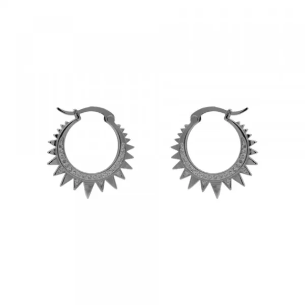Pendientes Aro Punk Plata Negra y Circonitas 15mm*Eguzkilore Outlet