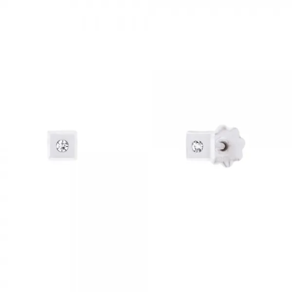 Pendientes Bebé Cuadrados Oro Blanco y Circonita 3mm*Eguzkilore