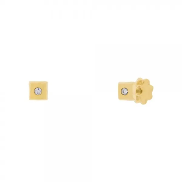 Pendientes Bebé Cuadrados Oro y Circonita 3mm*Eguzkilore Best