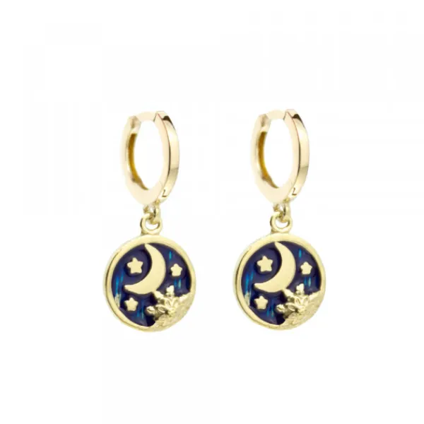 Pendientes Cripa Luna Plata Dorada y Esmalte Azul*Eguzkilore Hot