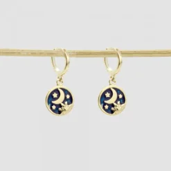 Pendientes Cripa Luna Plata Dorada y Esmalte Azul*Eguzkilore Hot