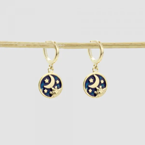 Pendientes Cripa Luna Plata Dorada y Esmalte Azul*Eguzkilore Hot