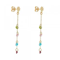 Pendientes de Plata Dorada con Cristales Multicolor*Eguzkilore Online