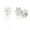 Pendientes Oro Blanco Perla y Diamante 6,5mm*Eguzkilore