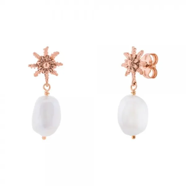 Pendientes Plata Rosa y Perla 29mm*Eguzkilore Clearance