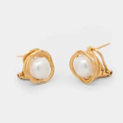 Pendientes Hariak Plata Dorada y Perla 13mm*Eguzkilore Sale