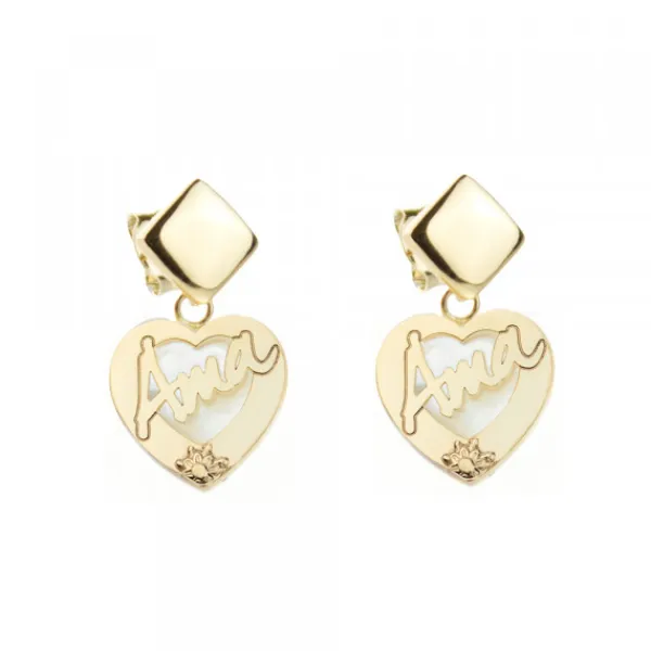 Pendientes Largos Corazón Ama Plata Dorada*Eguzkilore New