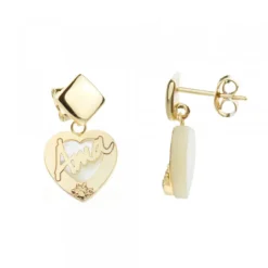 Pendientes Largos Corazón Ama Plata Dorada*Eguzkilore New