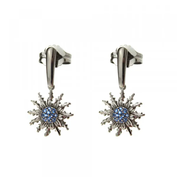 Pendientes Largos Plata Negra y Circonitas Azules*Eguzkilore Discount