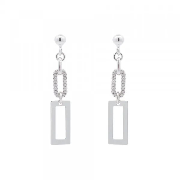 Pendientes Largos Rectangulares Plata y Circonitas*Eguzkilore Discount