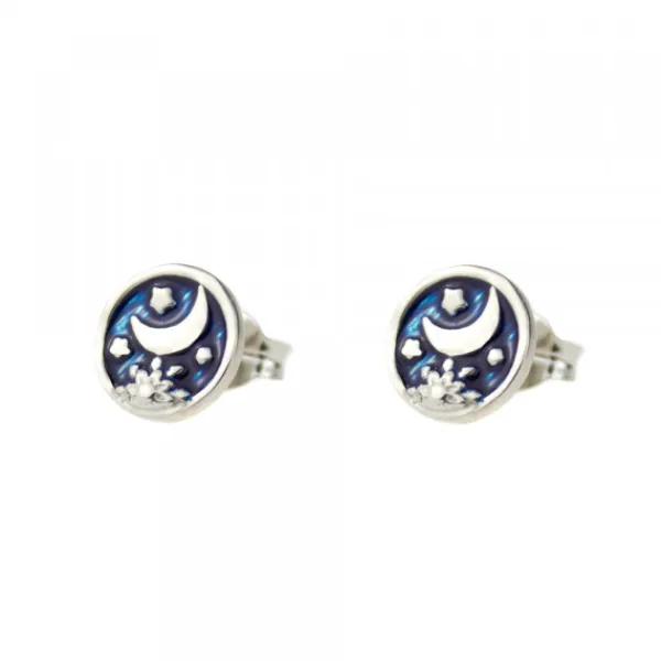 Pendientes Luna de Plata con Esmalte Azul*Eguzkilore Clearance