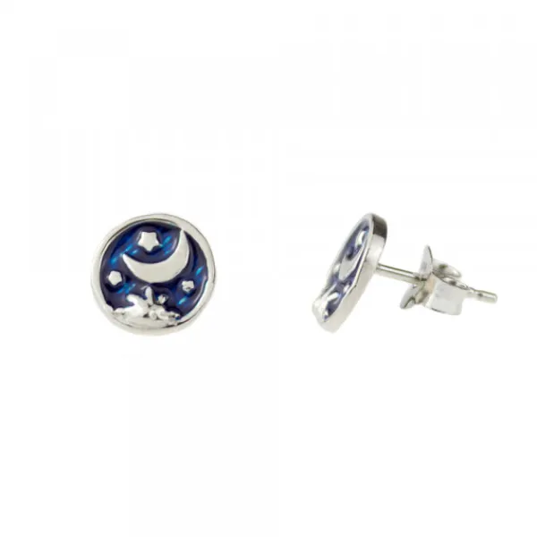 Pendientes Luna de Plata con Esmalte Azul*Eguzkilore Clearance