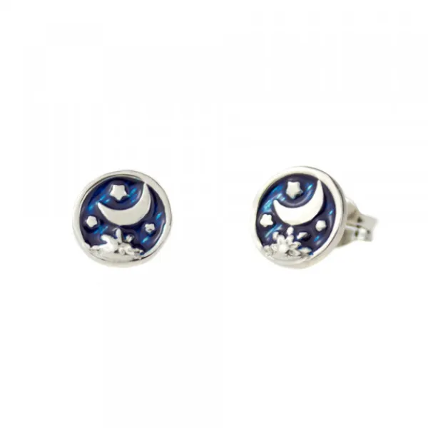 Pendientes Luna de Plata con Esmalte Azul*Eguzkilore Clearance