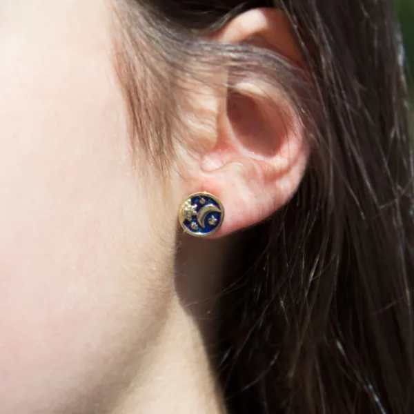 Pendientes Luna de Plata Dorada con Esmalte Azul*Eguzkilore Best