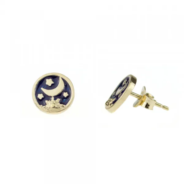 Pendientes Luna de Plata Dorada con Esmalte Azul*Eguzkilore Best