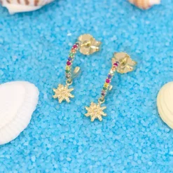 Pendientes Muka Plata Dorada y Circonitas Multicolor*Eguzkilore