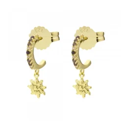Pendientes Muka Plata Dorada y Circonitas Marrones*Eguzkilore