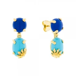 Pendientes Rania Plata Dorada y Piedras Azules*Eguzkilore Online